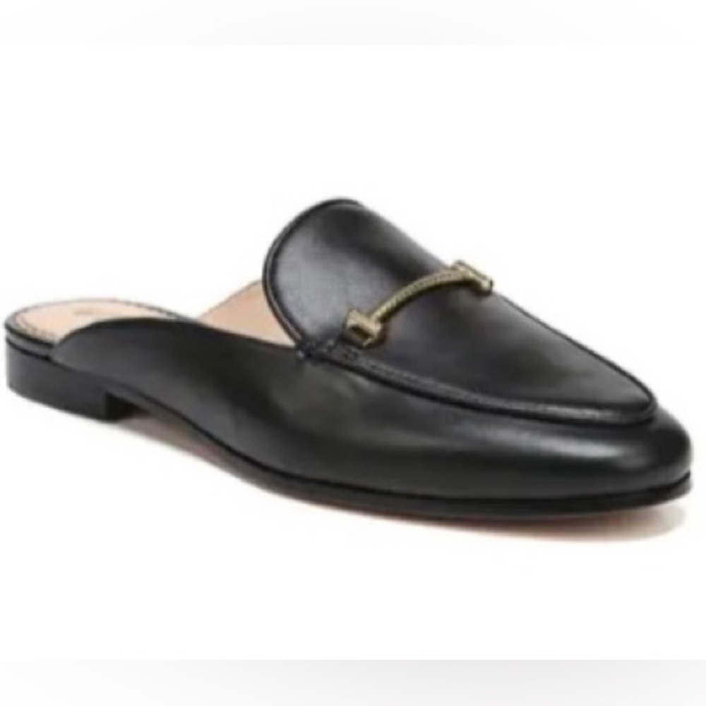 Sam Edelman Laurna Mules Black Leather Size 9.5 With Gold Bar Detail NWT